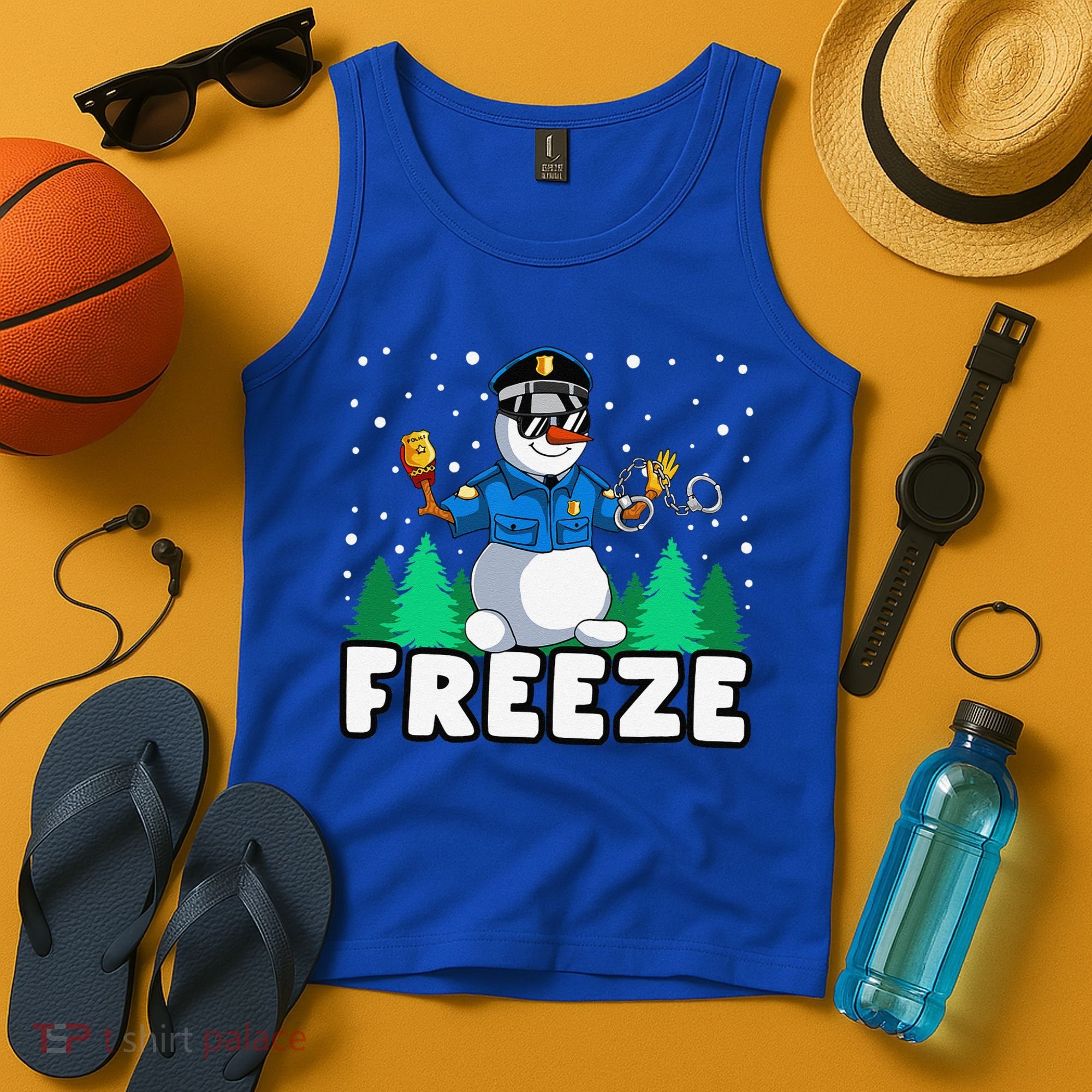 Freeze Snowman Police Christmas Pajama Funnt Cop Policeman Tank Top