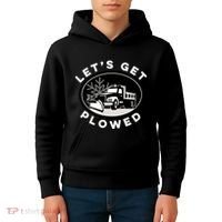 Funny Snow Plow Let's Get Plowed Drinking Snow Day Kids Hoodie thumb 4