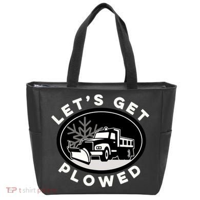 Funny Snow Plow Let's Get Plowed Drinking Snow Day Tote Bag