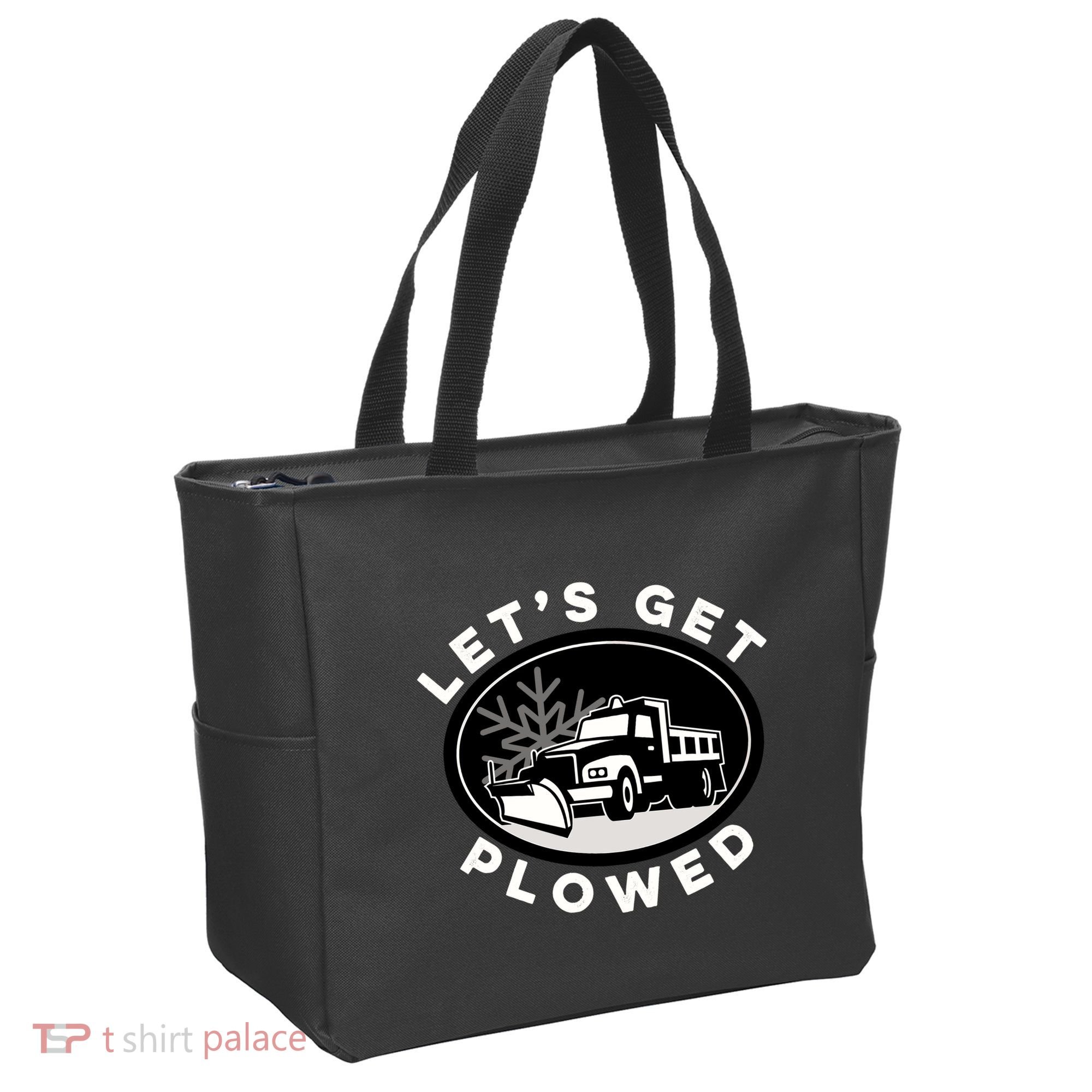 Funny Snow Plow Let's Get Plowed Drinking Snow Day Tote Bag
