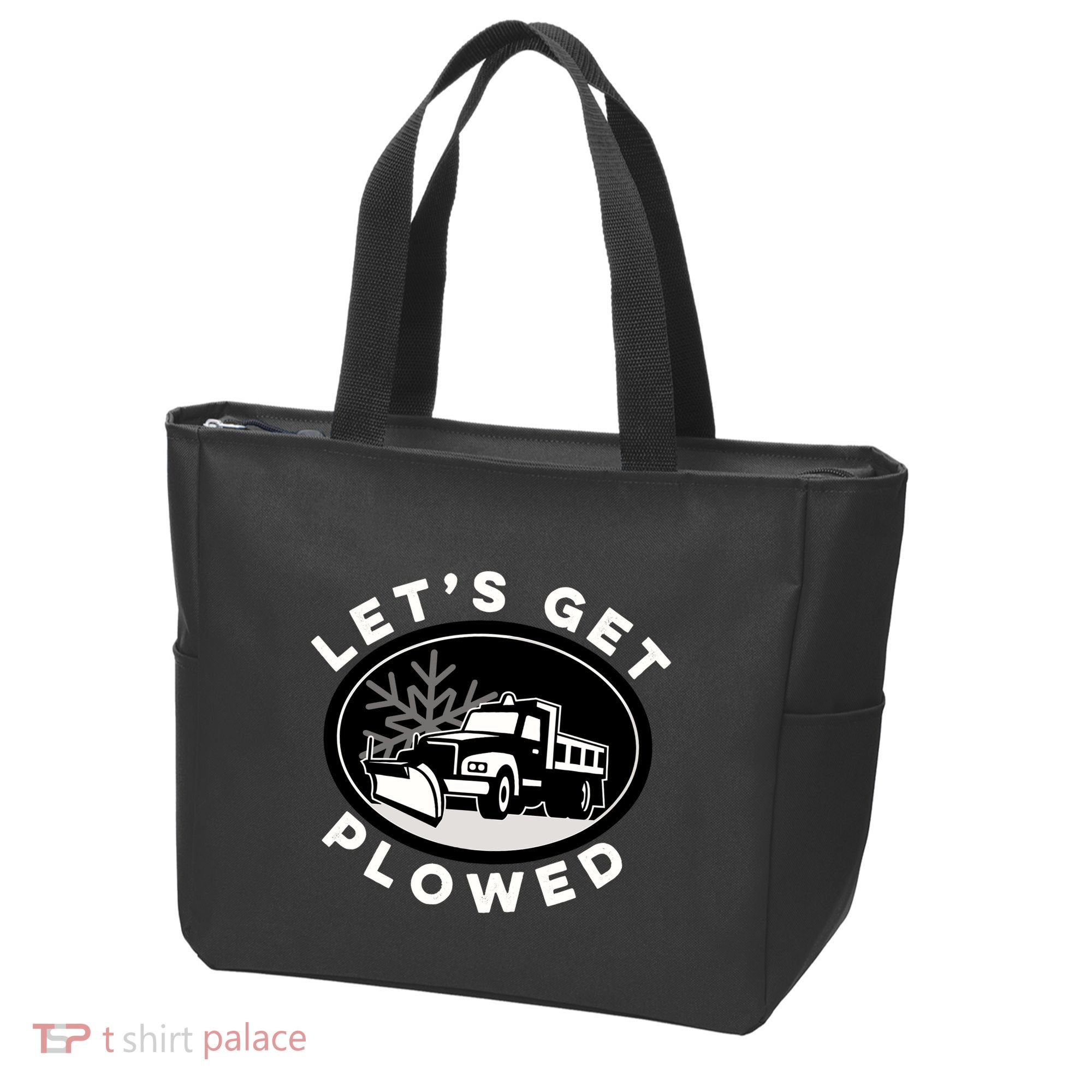 Funny Snow Plow Let's Get Plowed Drinking Snow Day Tote Bag