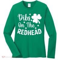 Funny St Patricks Day Irish Shamrock Dibs On The Redhead Women's Long Sleeve Shirt thumb 0