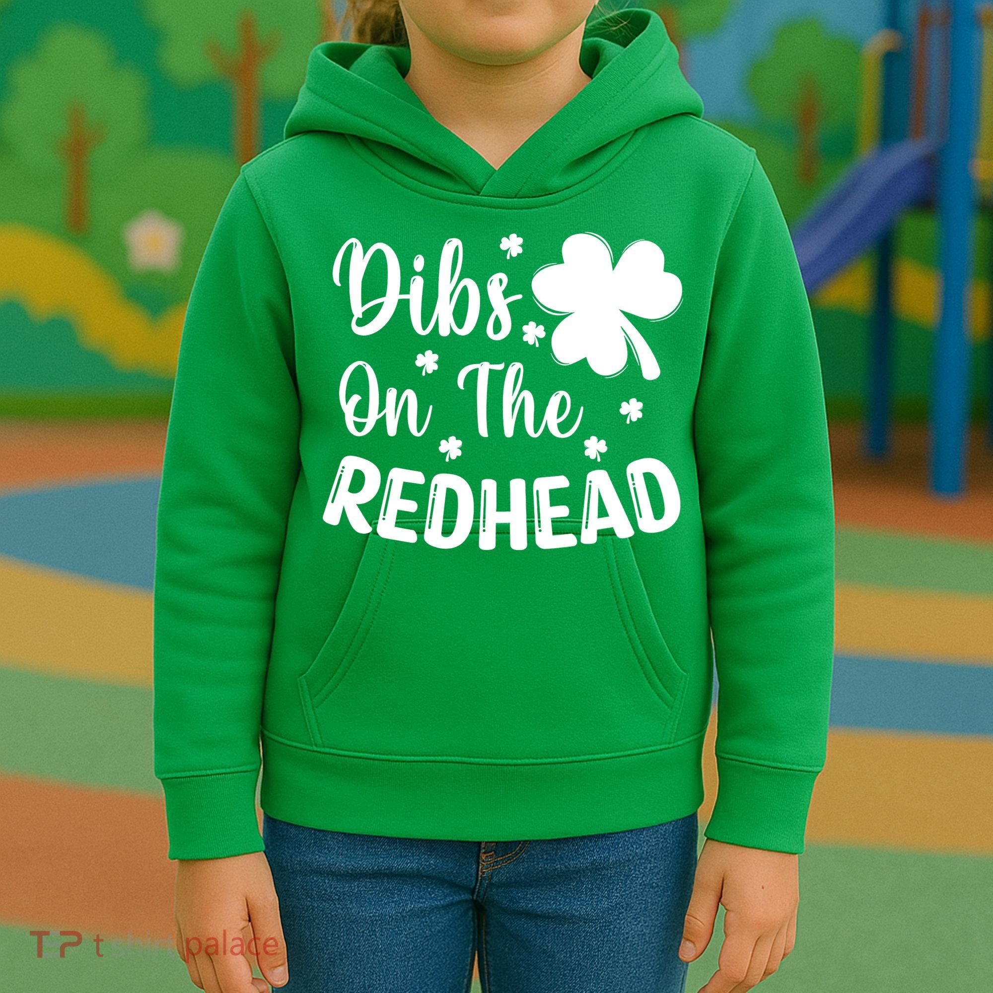 Funny St Patricks Day Irish Shamrock Dibs On The Redhead Kids Hoodie