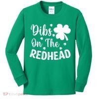 Funny St Patricks Day Irish Shamrock Dibs On The Redhead Kids Long Sleeve Shirt thumb 0