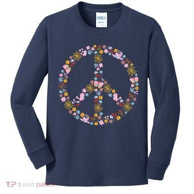 Floral Spring Peace Sign Kids Long Sleeve Shirt