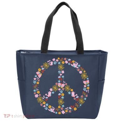 Floral Spring Peace Sign Tote Bag
