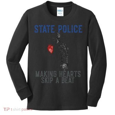 Funny State Police Making Hearts Skip Beat Skeleton Design Kids Long Sleeve Shirt
