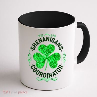 Funny St Patrick's Day Shenanigans Coordinator Lucky Shamrock Clover Coffee Mug back