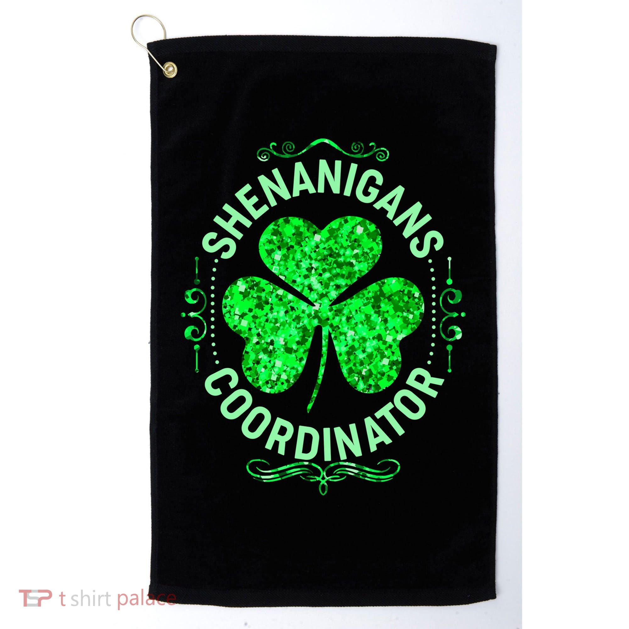 Funny St Patrick's Day Shenanigans Coordinator Lucky Shamrock Clover Golf Towel