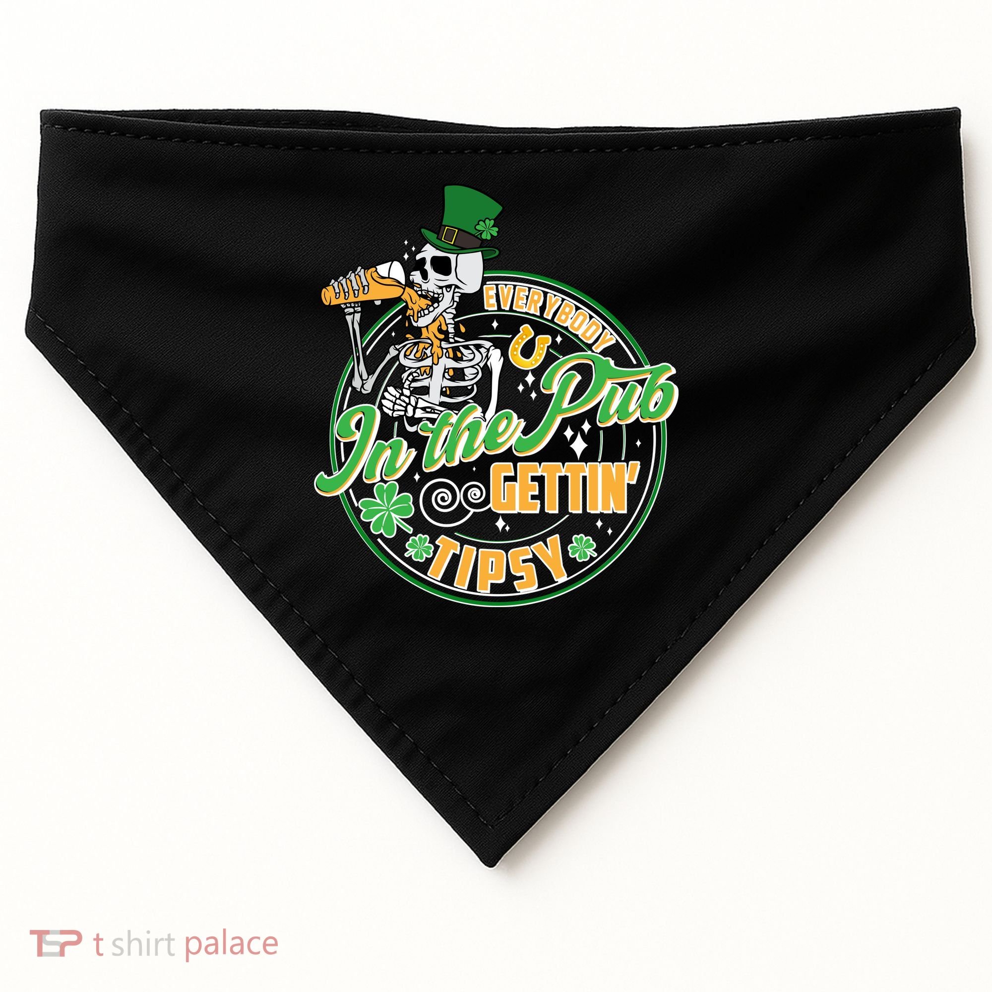 Funny St Patricks Day Everybody In The Pub Gettin Tipsy Skeleton Beer USA-Made Doggie Bandana