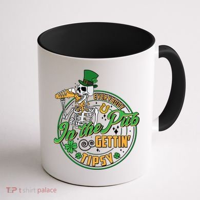 Funny St Patricks Day Everybody In The Pub Gettin Tipsy Skeleton Beer Coffee Mug back