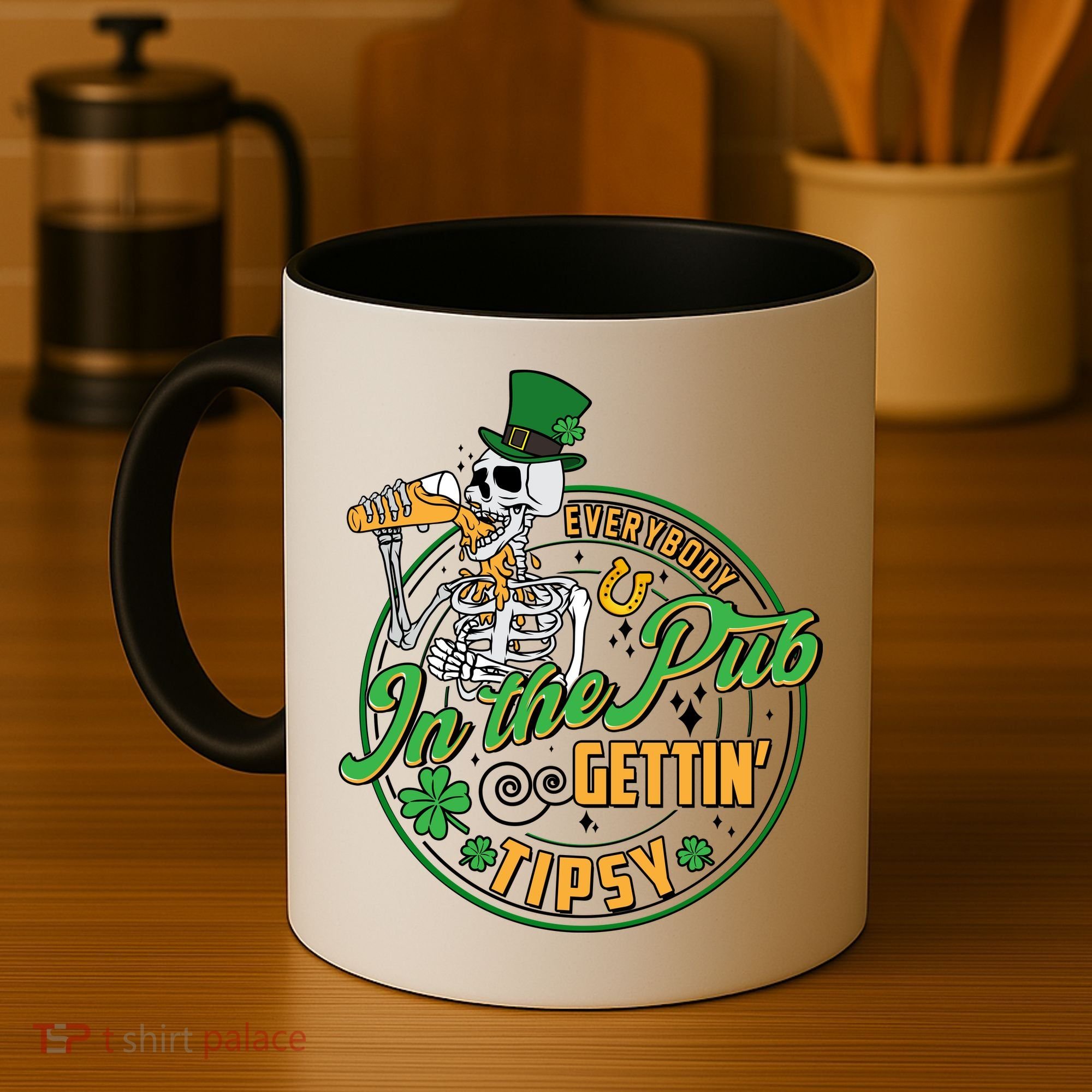 Funny St Patricks Day Everybody In The Pub Gettin Tipsy Skeleton Beer Coffee Mug