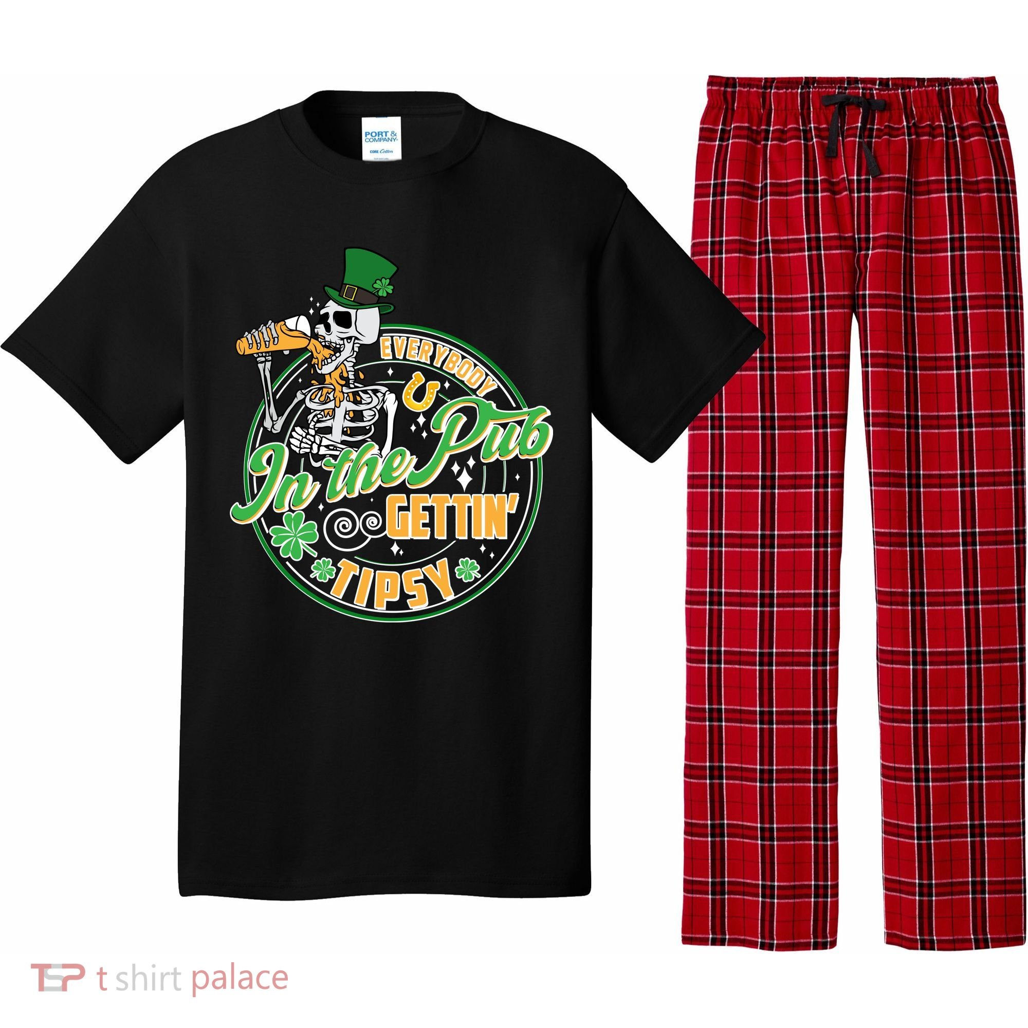 Funny St Patricks Day Everybody In The Pub Gettin Tipsy Skeleton Beer Pajama Set