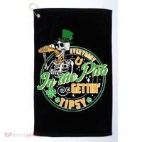 Funny St Patricks Day Everybody In The Pub Gettin Tipsy Skeleton Beer Golf Towel thumb 0