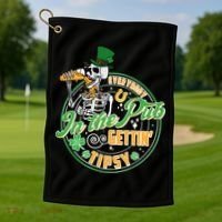 Funny St Patricks Day Everybody In The Pub Gettin Tipsy Skeleton Beer Golf Towel thumb 1