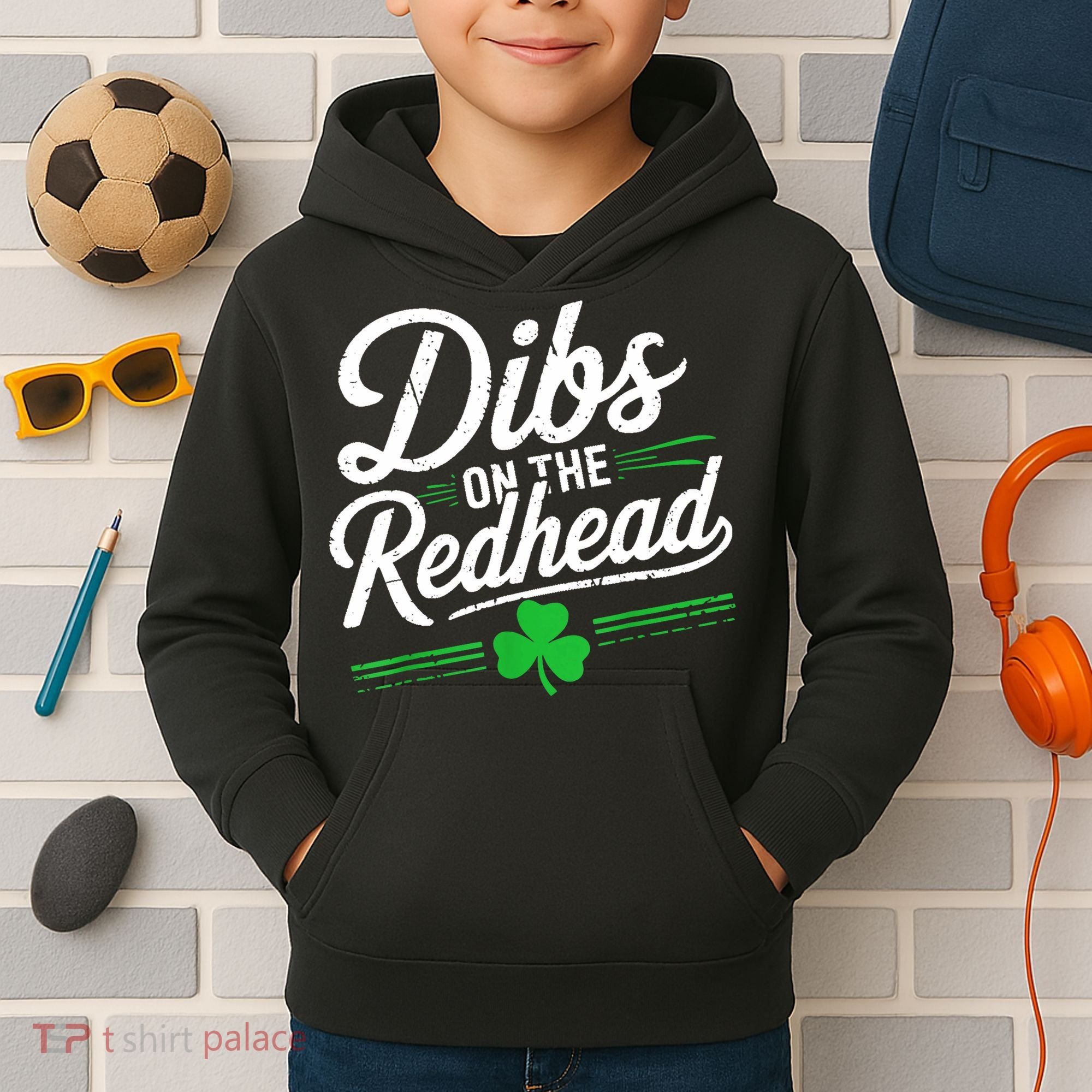 Funny St PatrickS Day Dibs On The Redhead Shamrock Kids Hoodie