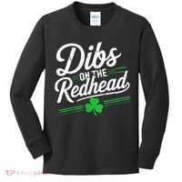 Funny St PatrickS Day Dibs On The Redhead Shamrock Kids Long Sleeve Shirt thumb 0