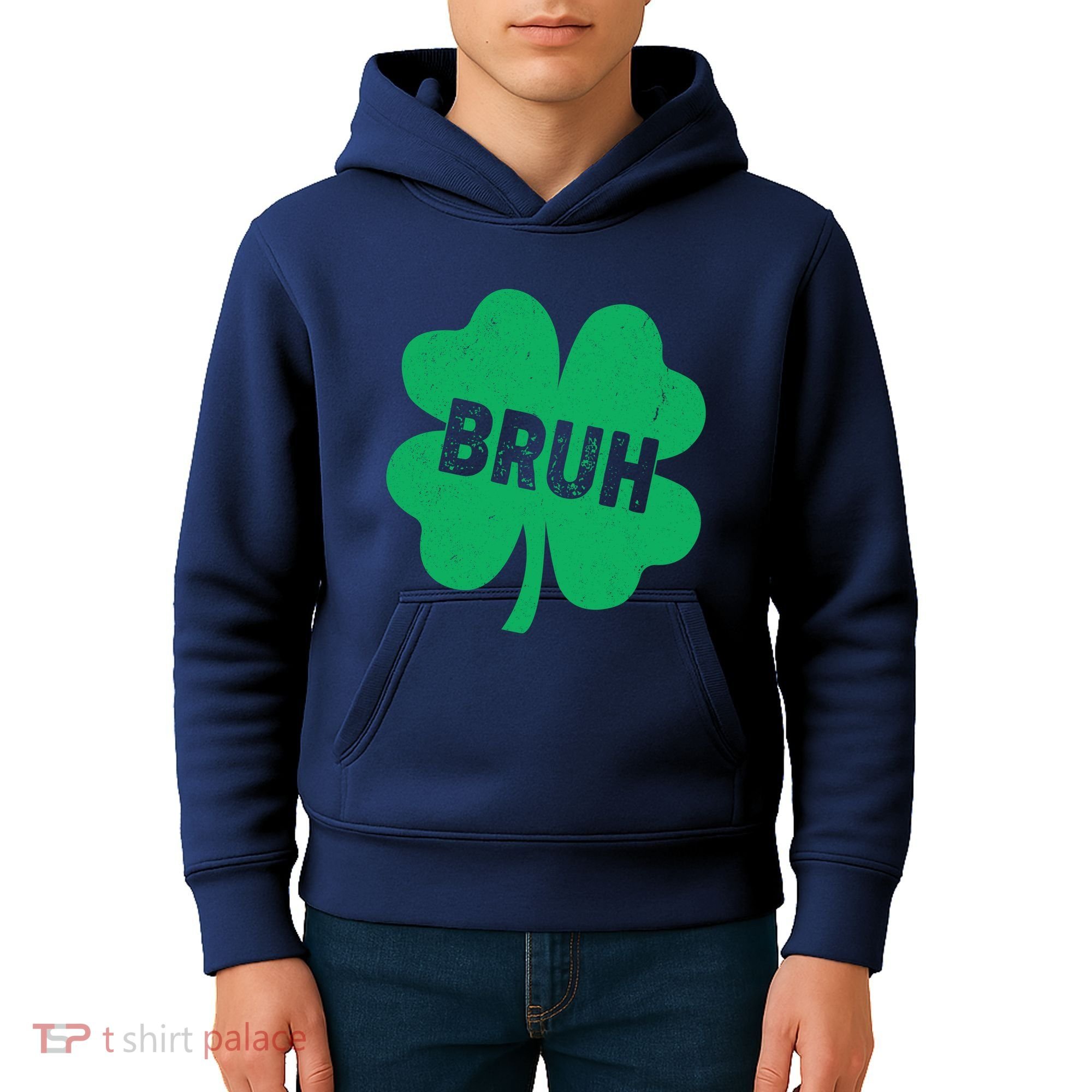Funny St Patricks Day Bruh Lucky Shamrock Clover Kids Hoodie