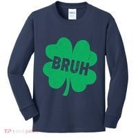 Funny St Patricks Day Bruh Lucky Shamrock Clover Kids Long Sleeve Shirt thumb 0