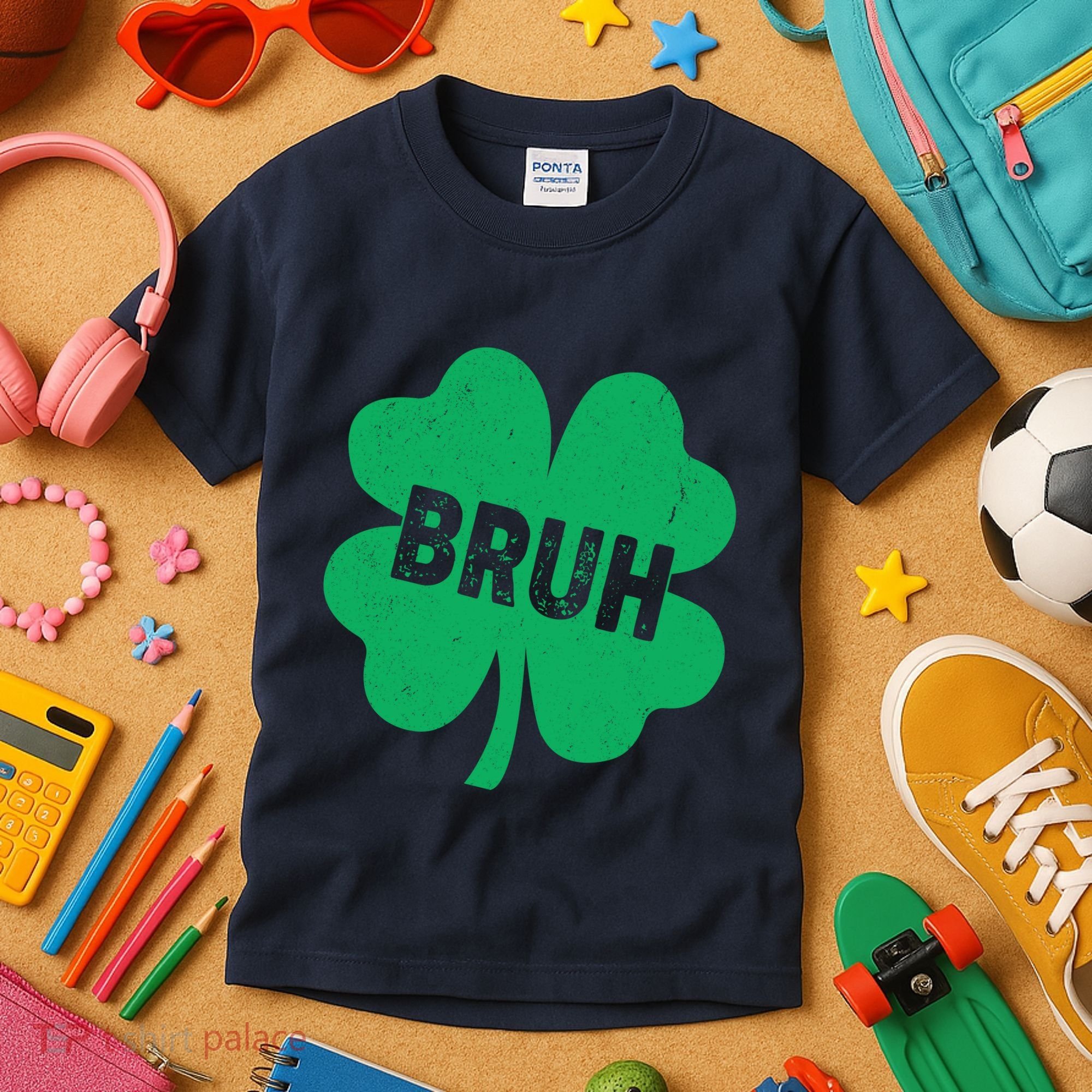 Funny St Patricks Day Bruh Lucky Shamrock Clover Kids T-Shirt