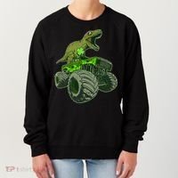 Funny St Patrick's Day Lucky Trex Dinosaur Riding Monster Truck Women's Sweatshirt thumb 0