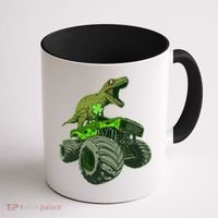 Funny St Patrick's Day Lucky Trex Dinosaur Riding Monster Truck Coffee Mug thumb 1
