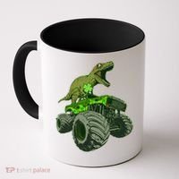 Funny St Patrick's Day Lucky Trex Dinosaur Riding Monster Truck Coffee Mug thumb 0