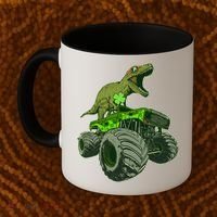 Funny St Patrick's Day Lucky Trex Dinosaur Riding Monster Truck Coffee Mug thumb 2
