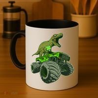 Funny St Patrick's Day Lucky Trex Dinosaur Riding Monster Truck Coffee Mug thumb 4