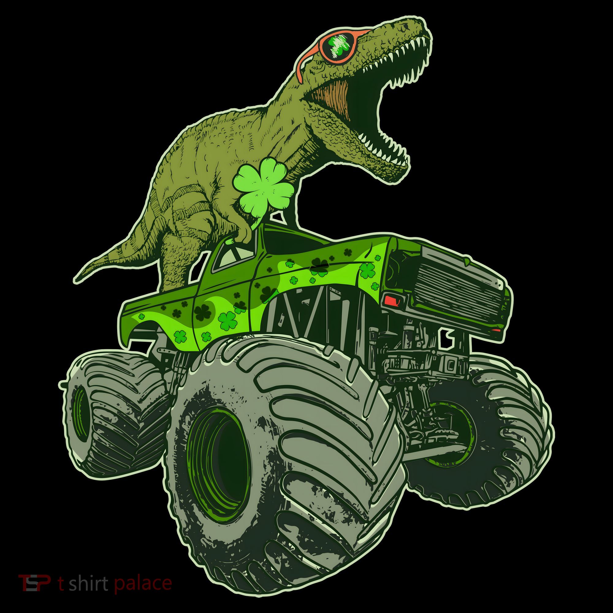 Funny St Patrick's Day Lucky Trex Dinosaur Riding Monster Truck Coffee Mug