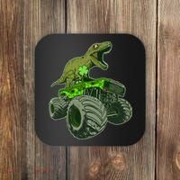 Funny St Patrick's Day Lucky Trex Dinosaur Riding Monster Truck Coaster thumb 0