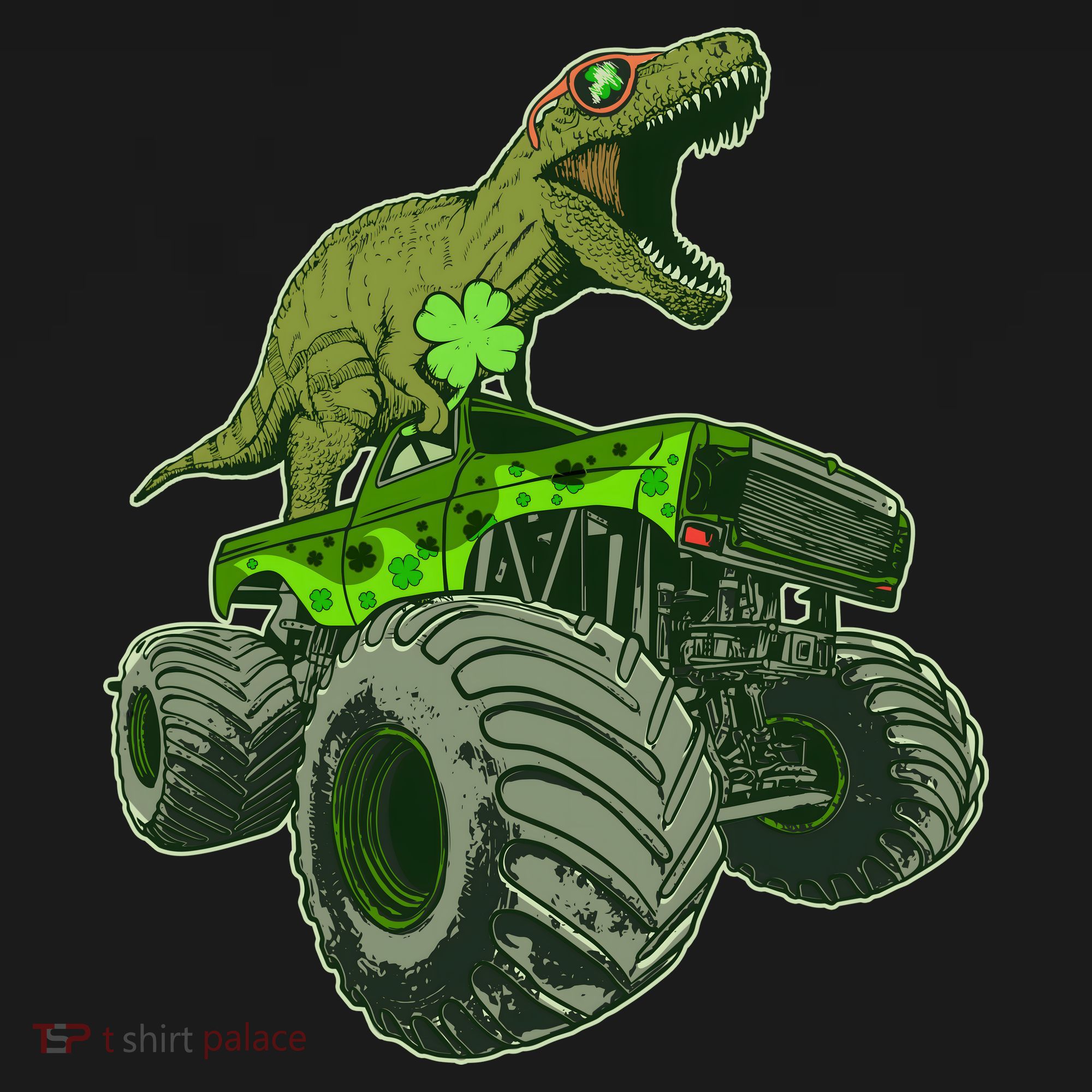 Funny St Patrick's Day Lucky Trex Dinosaur Riding Monster Truck Coaster