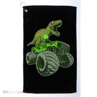 Funny St Patrick's Day Lucky Trex Dinosaur Riding Monster Truck Golf Towel thumb 0