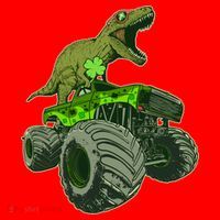 Funny St Patrick's Day Lucky Trex Dinosaur Riding Monster Truck Santa Hat thumb 1