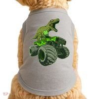 Funny St Patrick's Day Lucky Trex Dinosaur Riding Monster Truck Doggie Tank thumb 0
