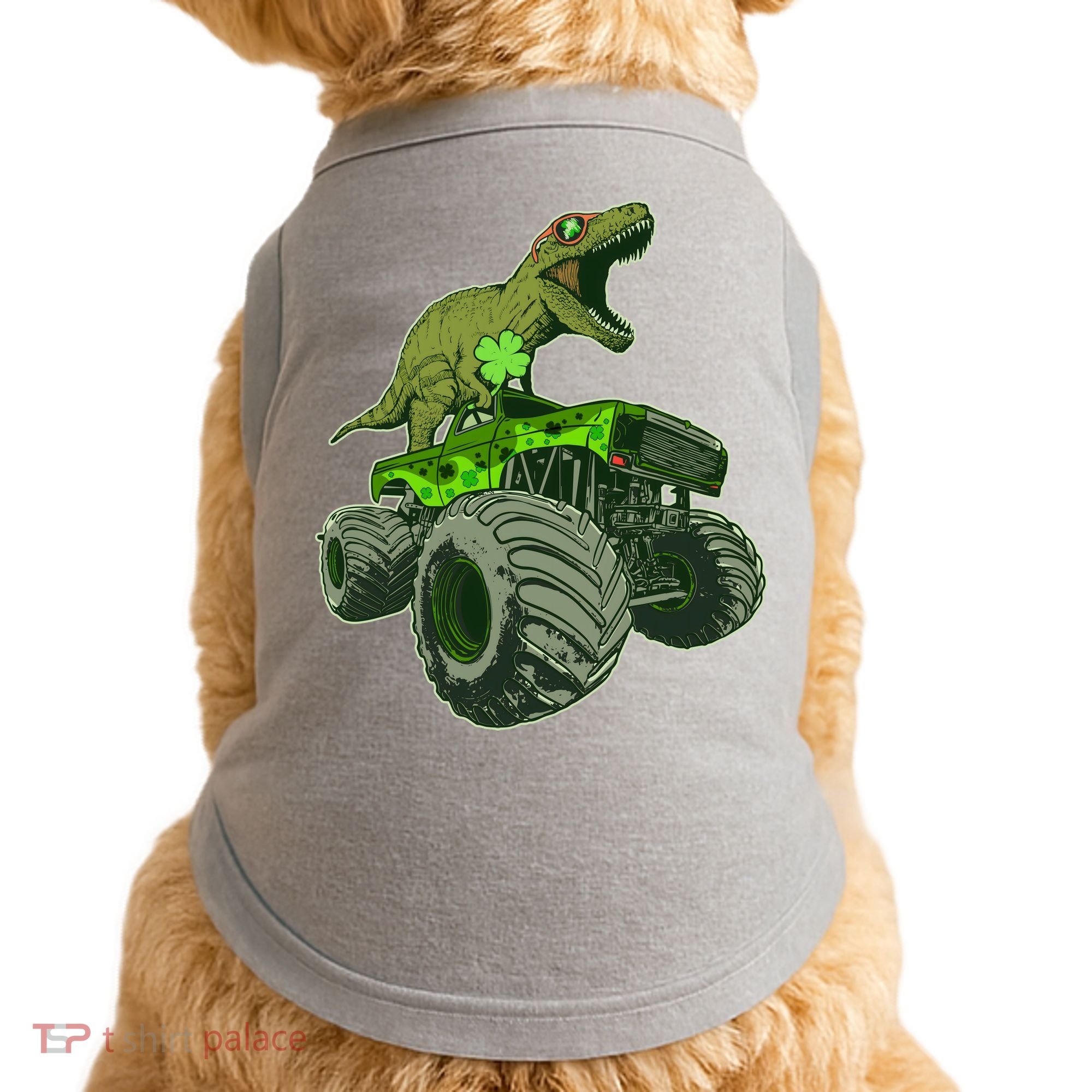 Funny St Patrick's Day Lucky Trex Dinosaur Riding Monster Truck Doggie Tank