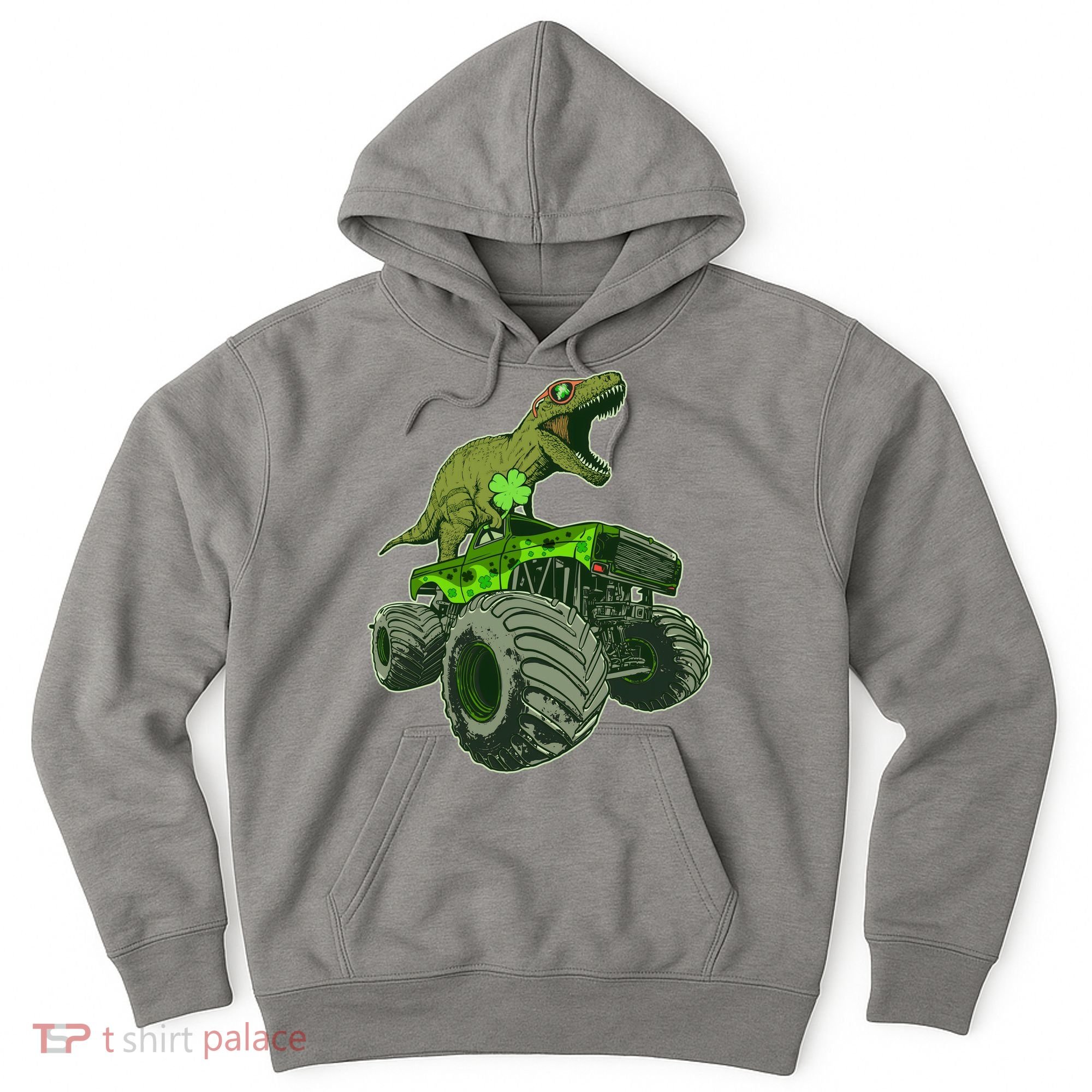 Funny St Patrick's Day Lucky Trex Dinosaur Riding Monster Truck Hoodie
