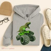 Funny St Patrick's Day Lucky Trex Dinosaur Riding Monster Truck Hoodie thumb 4