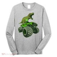 Funny St Patrick's Day Lucky Trex Dinosaur Riding Monster Truck Long Sleeve Shirt thumb 0
