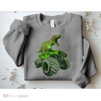 Funny St Patrick's Day Lucky Trex Dinosaur Riding Monster Truck Sweatshirt thumb 2