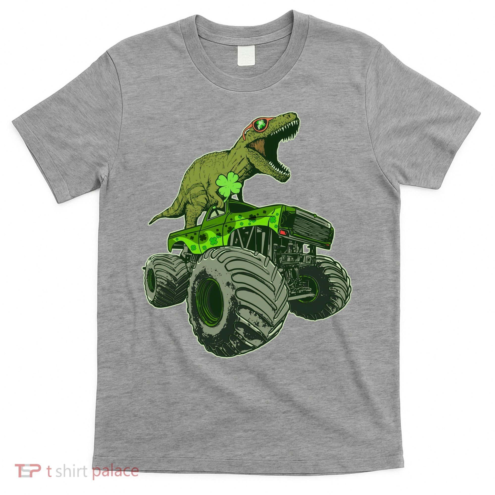 Funny St Patrick's Day Lucky Trex Dinosaur Riding Monster Truck T-Shirt