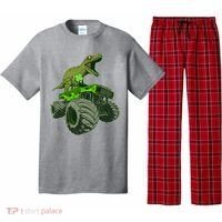Funny St Patrick's Day Lucky Trex Dinosaur Riding Monster Truck Pajama Set thumb 0