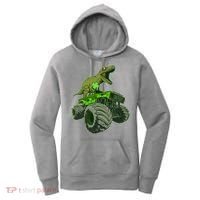 Funny St Patrick's Day Lucky Trex Dinosaur Riding Monster Truck Women's Hoodie thumb 0