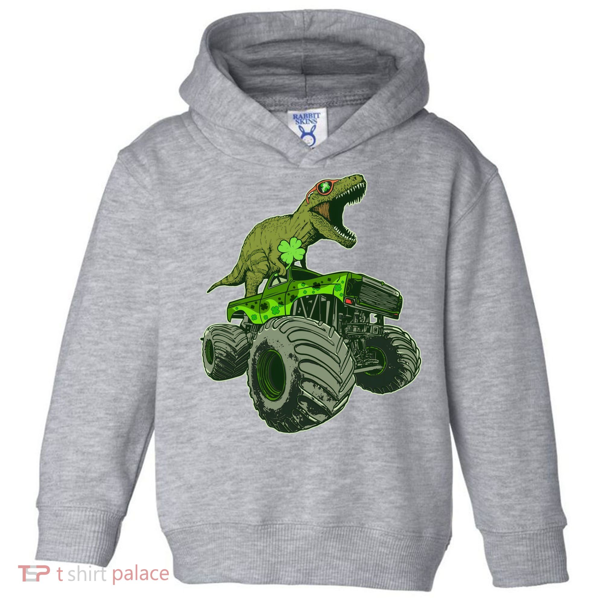 Funny St Patrick's Day Lucky Trex Dinosaur Riding Monster Truck Toddler Hoodie