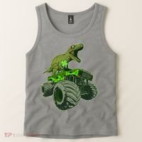 Funny St Patrick's Day Lucky Trex Dinosaur Riding Monster Truck Tank Top thumb 2