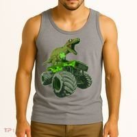 Funny St Patrick's Day Lucky Trex Dinosaur Riding Monster Truck Tank Top thumb 3