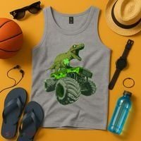 Funny St Patrick's Day Lucky Trex Dinosaur Riding Monster Truck Tank Top thumb 4
