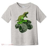 Funny St Patrick's Day Lucky Trex Dinosaur Riding Monster Truck Toddler T-Shirt thumb 0