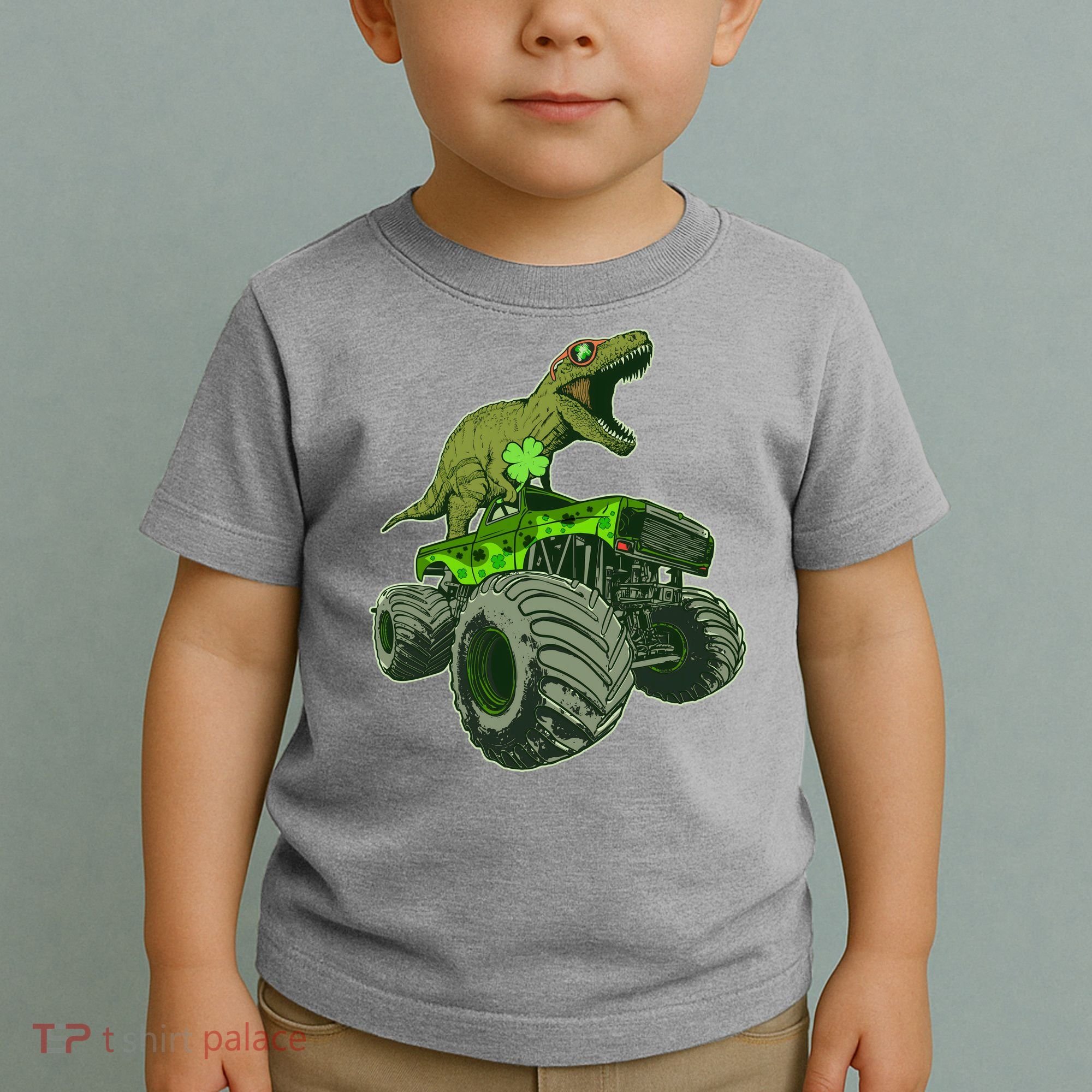 Funny St Patrick's Day Lucky Trex Dinosaur Riding Monster Truck Toddler T-Shirt
