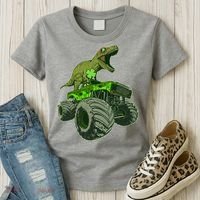Funny St Patrick's Day Lucky Trex Dinosaur Riding Monster Truck Women's T-Shirt thumb 3